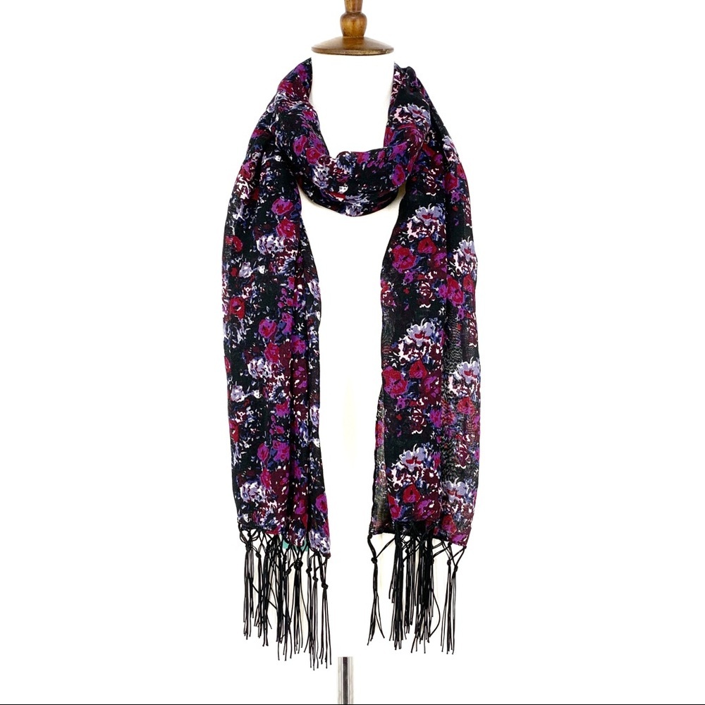 Maurices Floral Print Fringe Hem Oblong Scarf